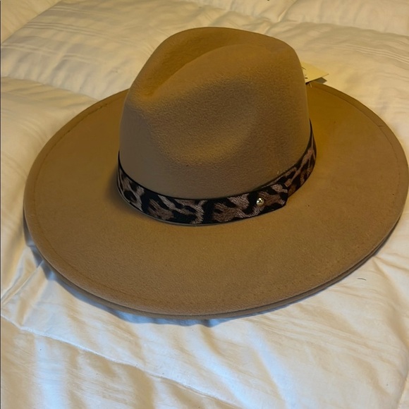 Riah F Accessories - Tan and Brown Wide-Brim Hat with Decorative Band
